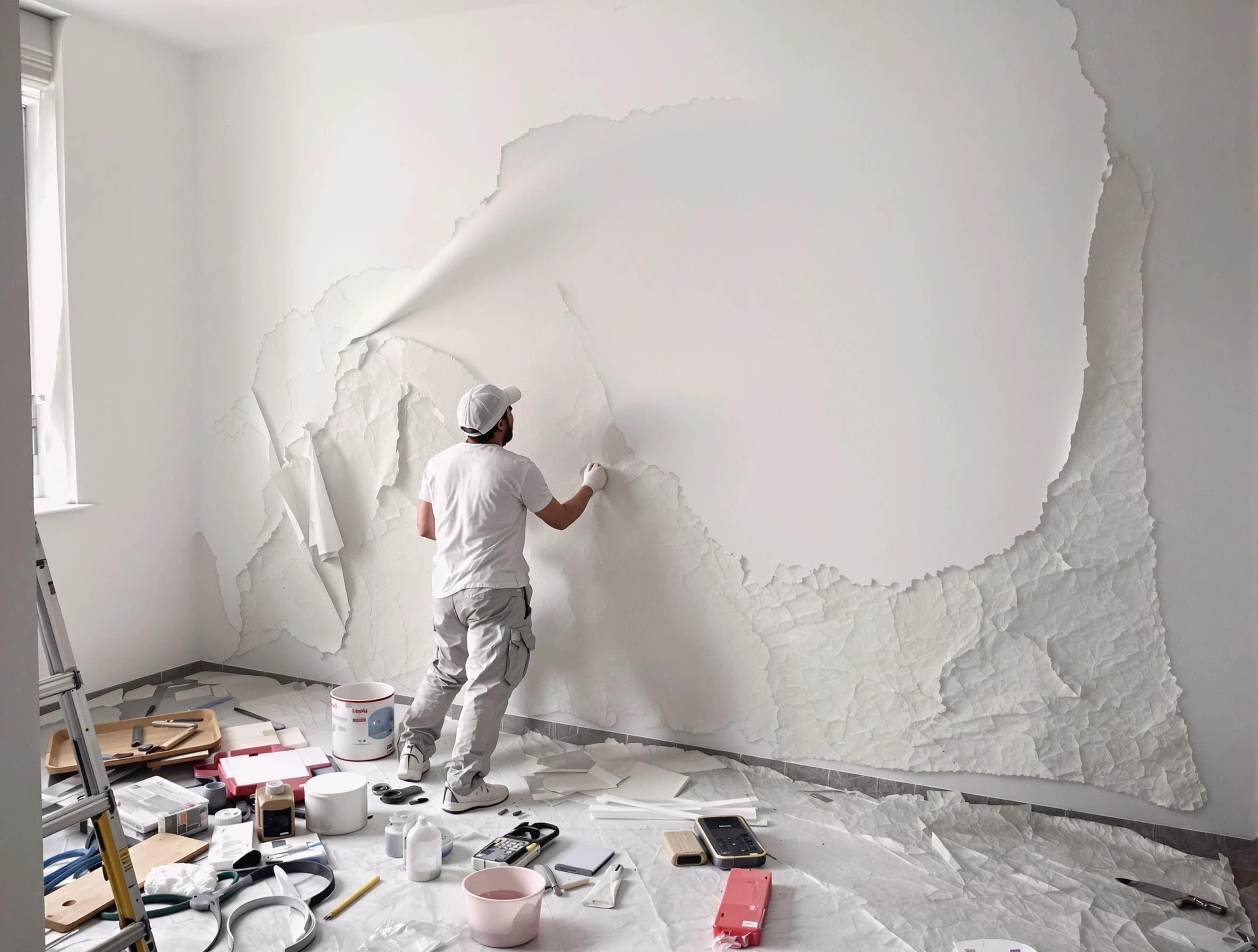 Removing old wallpaper to reveal clean walls by Tallmadge House Painters in Tallmadge